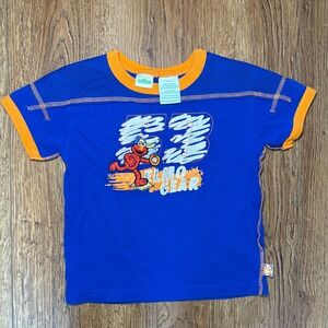 VTG y2k Sesame Street Elmo Gear Blue Orange Baseball Graphic T-Shirt Boys 3T Kid